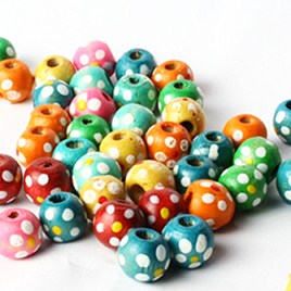 PB06 Perles en bois rondes de couleurs fleurs
