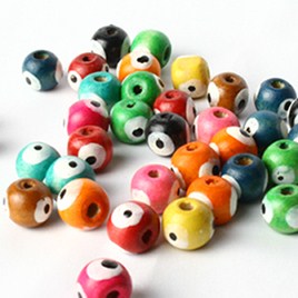 PB08 Perles en bois rondes de couleurs oeils