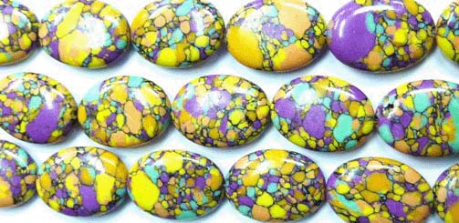 PG50 Fil de pierres en poudre compressées ovales Multi-Couleurs Violet Jaune et Vert