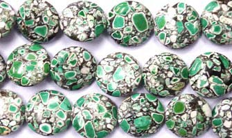 PG60 Fil de pierres rondes plates en poudre compressées Multi-Couleurs Vert Blanc et Marron Noir