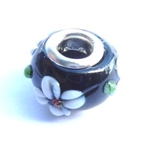 PVM02 Perle en Cristal  avec Oeillet Metal Noir - Fleur Blanc