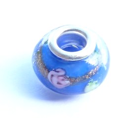 PVM10 Perle en Cristal  avec Oeillet Metal Bleu et Or † Petites Fleurs de Rose