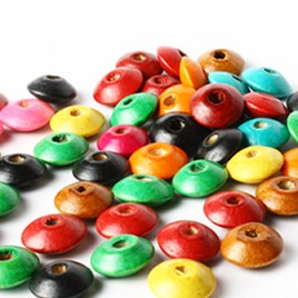 PB05 Perles en bois rondes toupies de couleur