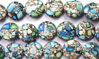 PG57 Fil de pierres rondes plates en poudre compressées Multi-Couleurs Bleu Blanc Vert et Marron Noir