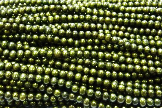 Fil de Perles Rondes d’eau douce Couleur Vert Bronze