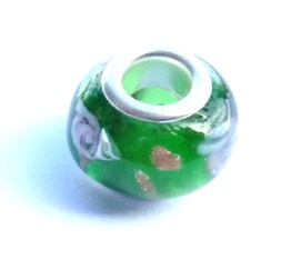 PVM22  Perle en Cristal  avec Oeillet Metal Vert Cristal † Petites Fleurs de Rose