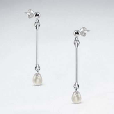 Boucles Oreilles Fil et Perle eau douce en argent 925