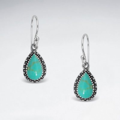 Boucles Oreilles Goute et Gemme Turquoise en argent 925