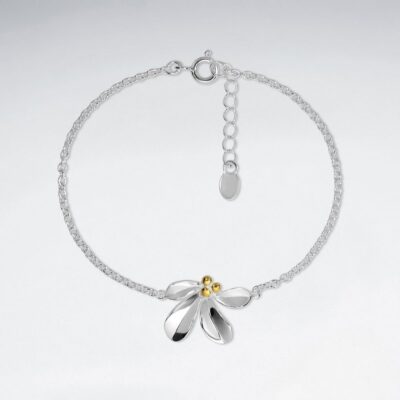 Bracelet motif fleur en argent 925 et or plaque 18k