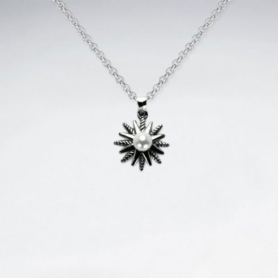 Pendentif Argent 925 Soleil et Perle synthetique